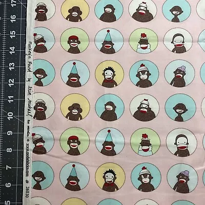 Monkey’n Around Sock Pink MODA Erin Michael Cotton Fabric 21” By 22” FQ NEW • $4.95