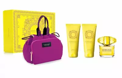 Versace Yellow Diamond Women 3.0 Oz EDT Spray Lotion Shower Gel & Bag 4 Pc Set • $74.89