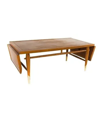 Lane Copenhagen Mid Century Walnut And Brass Drop Leaf Coffee Table • $1695