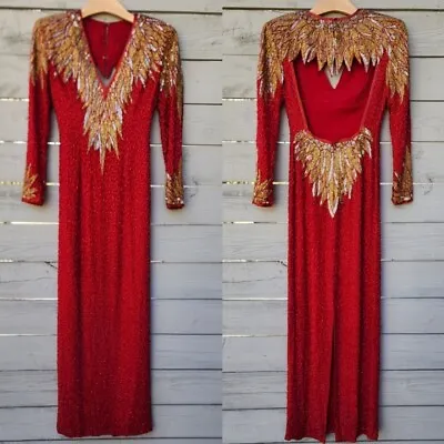 Vintage Naeem Khan Riazee Nights Beaded Red Silk Gown Small • $449.99