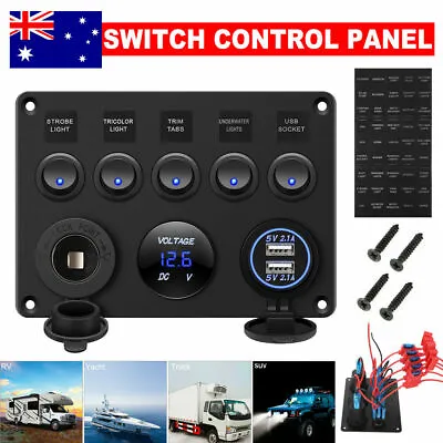 $31.22 • Buy AU 5 Gang 12V Inline Fuse Box LED Switch Panel Dual USB Car Boat Truck Caravan