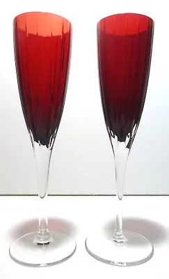 *EXCELLENT* Faberge Crystal ROUGE D' ORIENT (2009) 2 Red Champagne Flutes 9  • $274.98