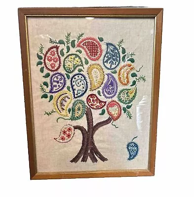 Vintage Large Tree 60s 70s Yarn Needlepoint Embroidered Picture Framed! • $23.89