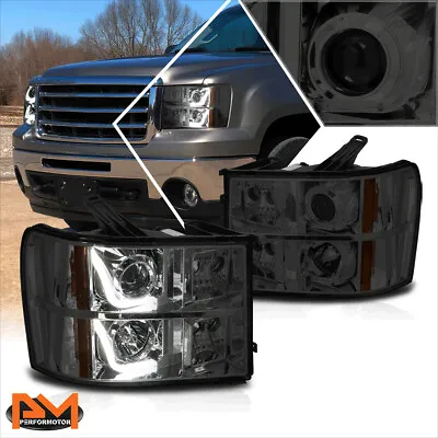 For 07-14 GMC Sierra 1500-3500 LED Halo DRL Projector Headlights Smoked/Amber • $167.89