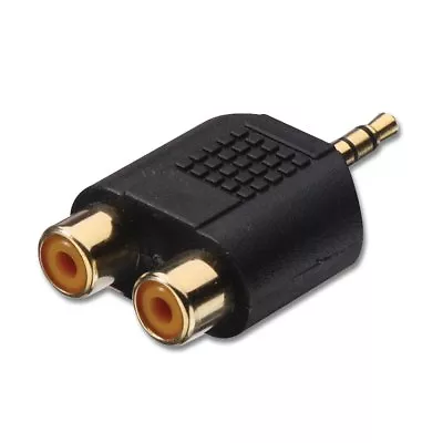 Gold Mini Headphone 3.5 Mm Jack Plug To Twin 2 Rca Phono Sockets Audio Adapter • £2.18