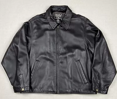 Vintage Eddie Bauer Heavy Black Leather Jacket Men Size Large Full Zip Cost • $74.50