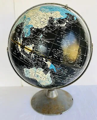 REPLOGLE 12 Inch Diameter Raised Black Vintage World Globe LeRoy Tolman Made USA • $109.94