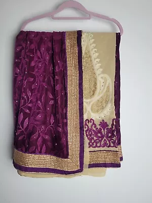 Contrast Indian Bollywood Saree Sari Velvet With Unstitched Blouse Piece  • £15