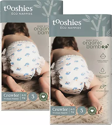 ECO Nappies Size 3 Crawler 6-11kg Made With Organic Bamboo 12 Hrs Leak Free Unis • $70.07