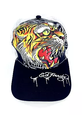 Ed Hardy Y2K Trucker Baseball Hat Screaming Tiger Graphic Navy White 111052 • $30.79