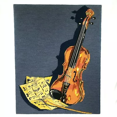 Vtg Finished Needlepoint Violin Instrument Sheet Music Wall Hanging Grannycore • $59.99