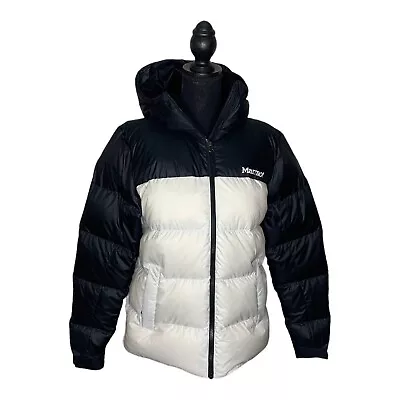 Marmot NWT M Women Black Whit Guides Down Hoody Winter Coat $250 #1343C • $139.99