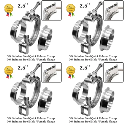 $45.99 • Buy 4 Packs 2.5'' Quick Release V-Band Clamp Stainless Steel + Male Female Flanges