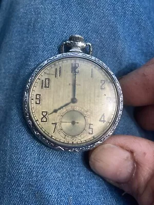 Vintage Elgin National Watch Co. 14K White Gold Open Face 15 Jewels Pocket Watch • $100