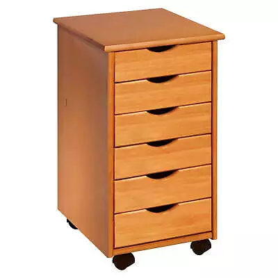 Wood Rolling Craft Storage Drawers Dresser Storage Chest 6 Drawers Wood Cabinet • $75.29