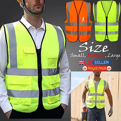 £5.65 • Buy Hi Viz Visibility Safety Vest Waistcoat High Vis With Phone ID Pockets UK LOT   