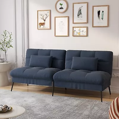 Comfort Sofa Futon Sofa Bed Upholstered Futon Couch Fabric Sleeper Sofa Blue • $120.69