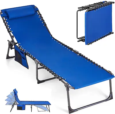 Camping Cot Sleeping Bed Outdoor Portable Reclining Sun Lounger With 5 Position • £79.99