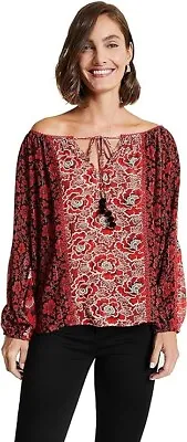 NWOT DESIGUAL Floral Lace Cheesecloth Balloon Sleeve Blouse Top / XL / 12 14 • $49