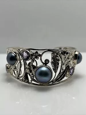 G - Novica Sterling Limited EditionAmethyst & Cultured Mabe Pearl Cuff Sterling • $99.99