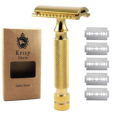 Double Edge Safety Razor For Men's Beard Wet Shave + 10 Shaving Blades 24k Gold • $16.19