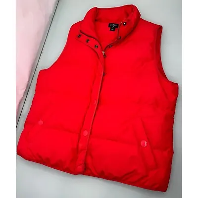 J Crew Women's Puffer Vest Jacket Red Full Zip Large L • $29.97