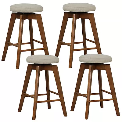 Set Of 4 Swivel Bar Stools Upholstered Counter Height Chairs W/ Rubber Wood Legs • $199.99