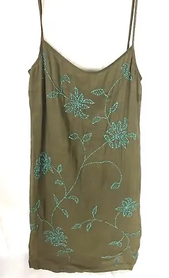French Connection Brown Turquoise Floral Beaded Spaghetti Strap Dress ~ Size 2 • $17