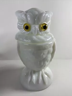 Milk Glass Owl Dish Rare Yellow Eyes Cool Collectable Trinket Sugar Candy  Dish • $35.99