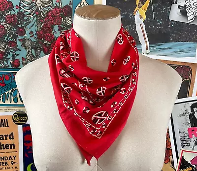 Vtg 60s Guaranteed Red Fast Color Geometric Cotton Bandana Hankderchief RN14193 • $14.95