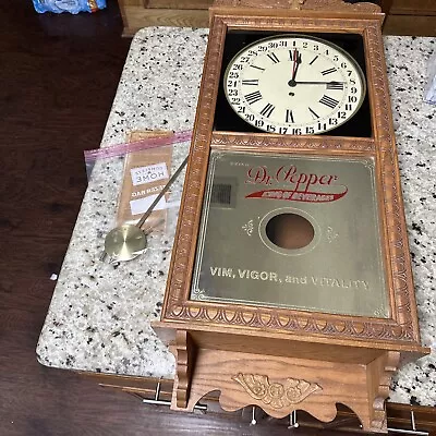 Vtg St.CharlesDr.Pepper “King Of Beverages” Wooden Pendulum 8 Day Clock 37X 16X6 • $584.99