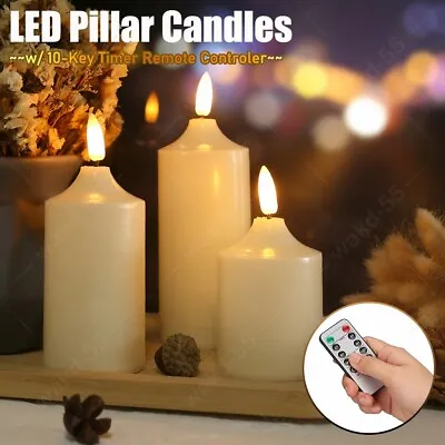 £10.99 • Buy 3 Pack Battery Power Flameless Flickering LED Pillar Candles Lights Home Decor