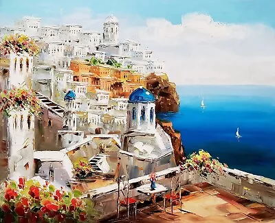 Santorini  #3L-1  20x24 100% Hand Painted Oil Painting On Canvas • $49.99