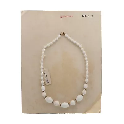 Vintage Czech Necklace White Round Oval Glass Beads • $35