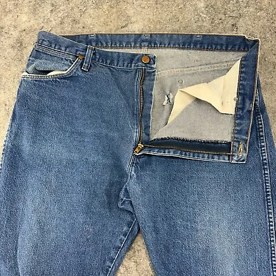 VINTAGE Wrangler 13MWZ Jeans Mens 38x29 Blue Dark Wash Straight Leg Cowboy • $3.99
