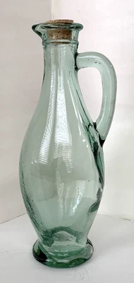 $26.99 • Buy Antique Green Glass Footed Pitcher / Bottle: Thick Heavy Mold Blown 10.6” Tall 