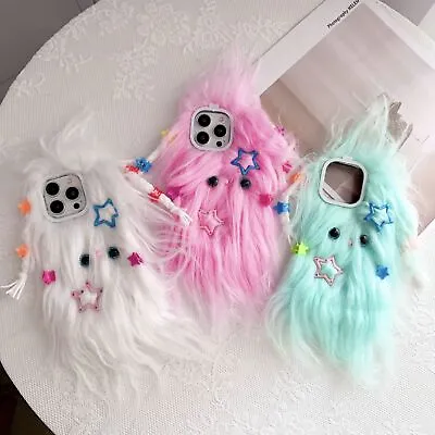 Girly Phone Case Cute Faux Fur Monster Fluffy Plush Shockproof Warm Phone Cover • £12.78