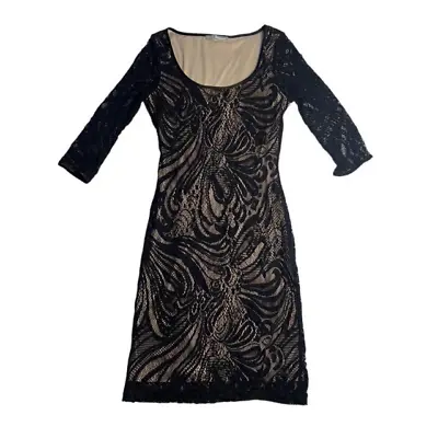 Womens M&S Woman Black & Cream Lace Detail Bodycon Dress UK 12 • £12.25