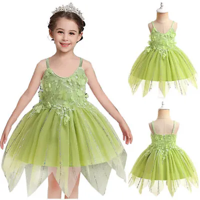 Girls Kids Tinkerbell Fairy Princess Dress-Up Carnival Cosplay Costume Halloween • £15.11