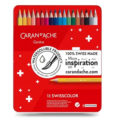 Caran D'Ache Swisscolor 18 Tin Set Water Soluble Colour Pencils Swiss Color NEW • £22.80