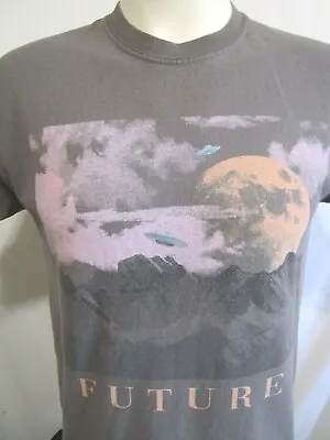 RSQ  Future  Mountain Scene With Alien UFOs Gray T Shirt Men Sz S • $6.99