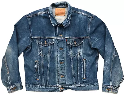 VTG Levis Jacket Mens 50 Blue Denim Jean Trucker Type 3 Distressed Button Up USA • $54.88