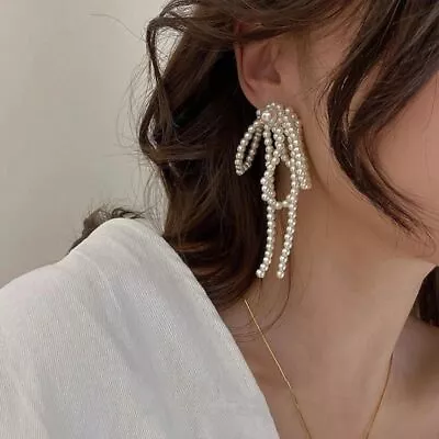 Lightweight Bow Pearl Earring Handmade Ear Stud Fashion Tassel Earrings  Woman • $7.69