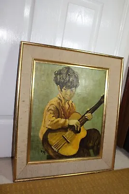 MARCEL DYF Gypsy Boy With Guitar 1960s Original Mid Century CANVAS OLEOGRAPH • $80.90