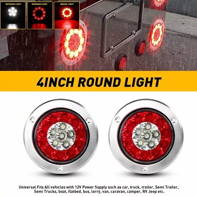 2X 4inch Red+White Round 16-LED Truck Trailer Stop Turn Signal Tail Brake Lights • $18.99