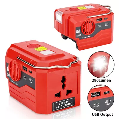 200W Portable Power Inverter Bank LED Light For Milwaukee 18V Battery To AC 110V • $33.98