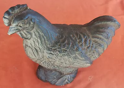 Vintage Cast Iron Chicken Rooster Door Stop Bookend 6-1/2  Tall 3 Pound • $34.50