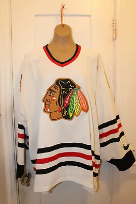 NIKE Team Sports Chicago Blackhawks NHL Jersey Men's XL White Vtg 1990's • $142.40