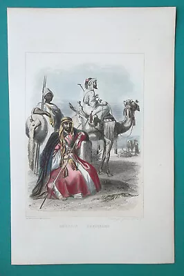 COSTUME Fashion Abyssinia Egypt Arab Warriors Camel - 1850 Superb COLOR Print • £33.78