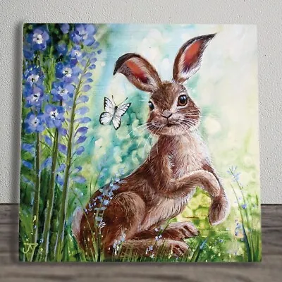 Ceramic Tile Picture  Delphinium Hare  By Judith Yates New & Boxed 20cm X 20cm • £25.95